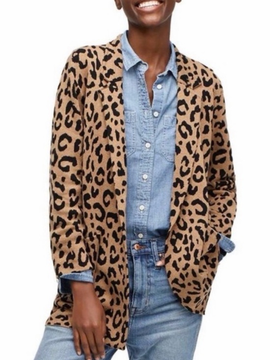 J. Crew Sweaters - J. Crew Sophie Wool Blend Open-Front Sweater Blazer Animal Print Leopard size XS